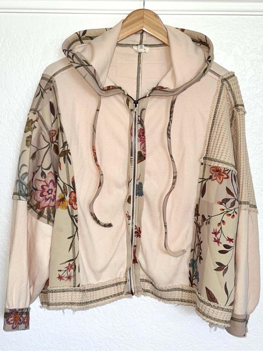 POL NWOT Hoodie Thermal Oversized Zip Floral - Picture 4 of 7